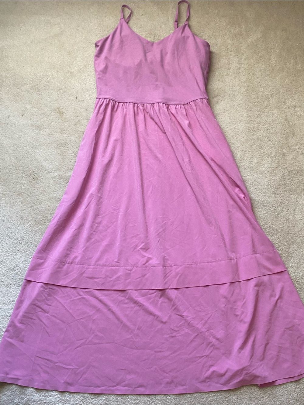 Athleta Womens Presidio Tank Dress ST Small Tall Pink Long Pockets built in bra